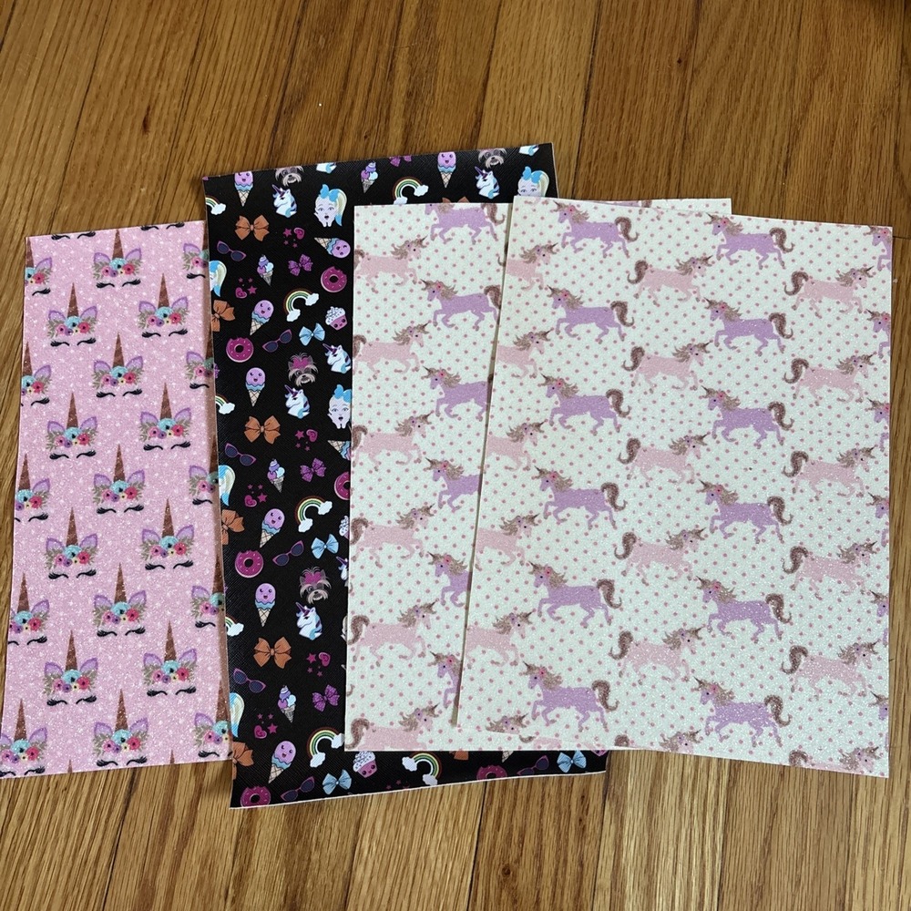 Faux Leather Sheets Pink 4 Sheets Glitter Unicorn Hearts Textured Jojo